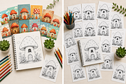 Mushroom House Coloring Book Pages, a Pattern Graphic by S Graphic Studio (Thumbnail 3 of 3)