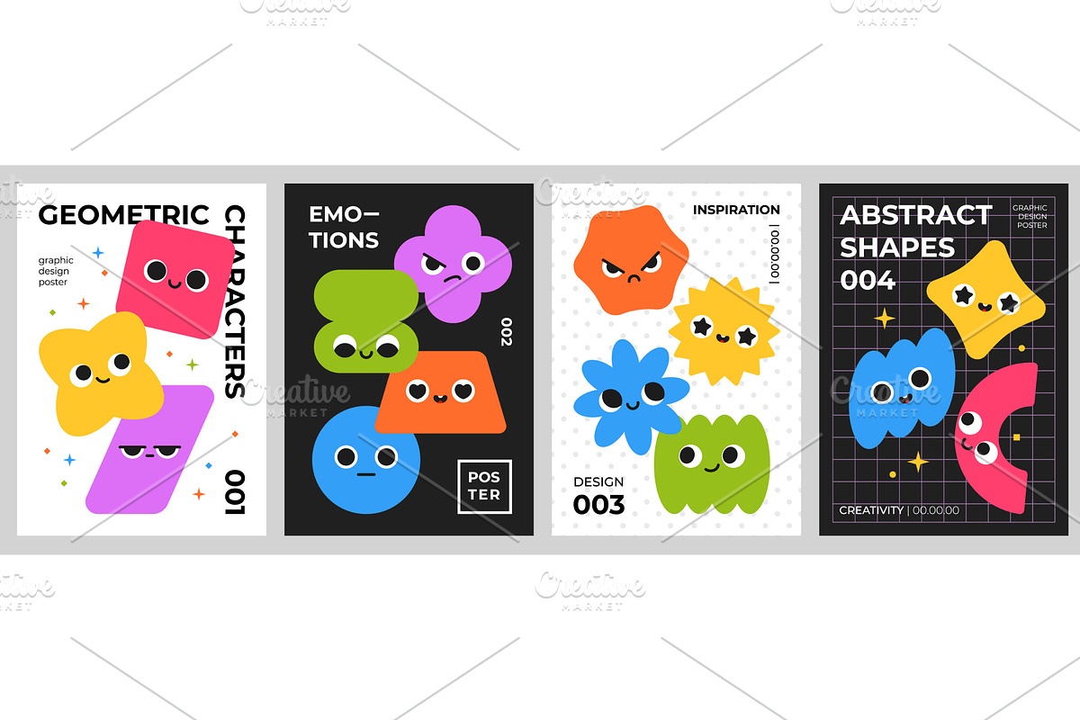 Funny geometric characters cards, an Illustration by YummyBuum