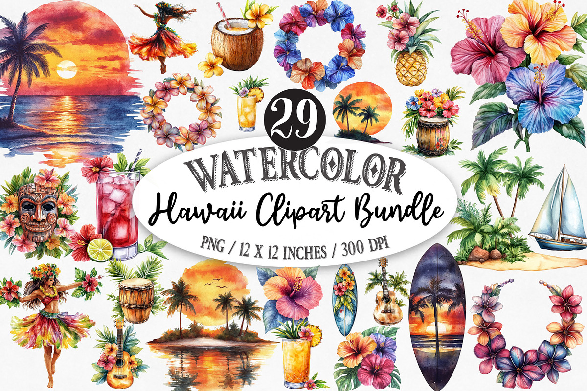 HAWAII Clipart Bundle, an Illustration by Designking (Photo 1 of 5)