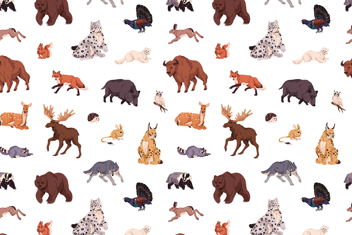 Wild forest animals set, patterns, an Animal Illustration by PaperTrident (Photo 5 of 6)