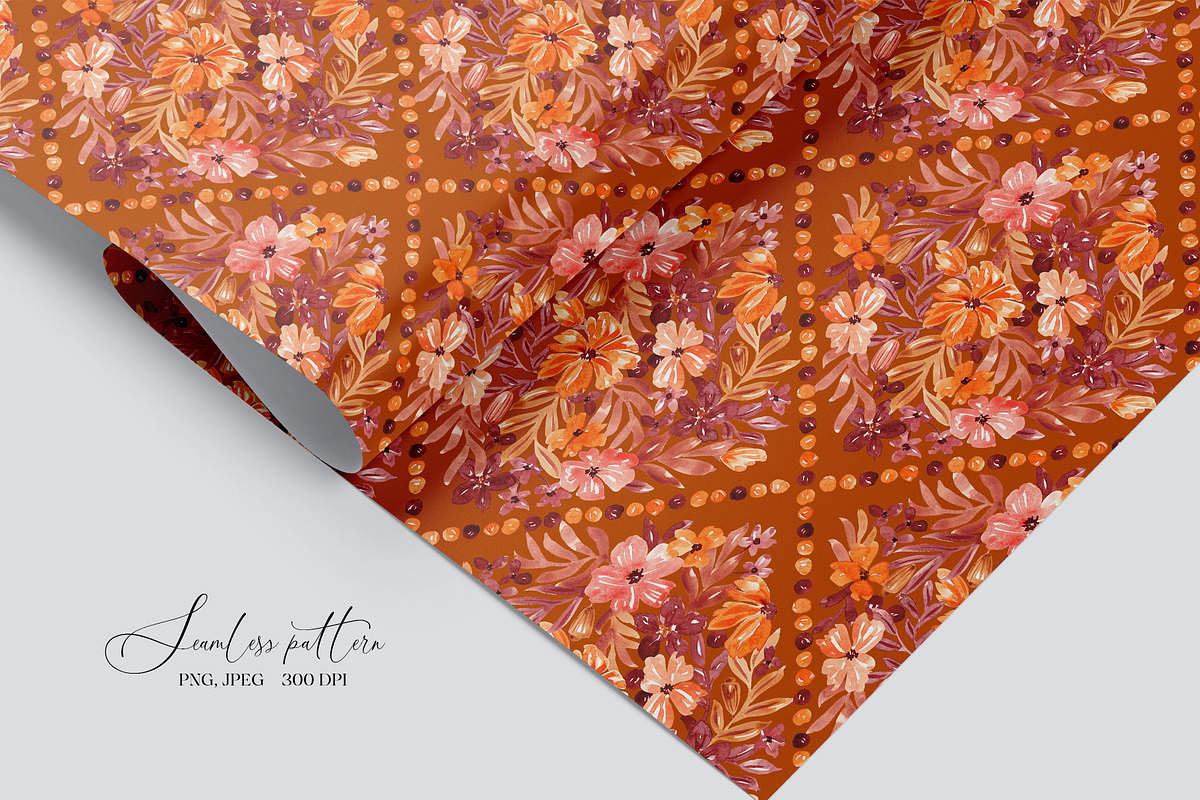 Watercolor Fall Floral Grid Pattern, a Pattern Graphic by SirenaArt (Photo 12 of 12)