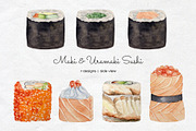 Watercolor Sushi Rolls Clipart, a Food Illustration by Art and Funny (Thumbnail 2 of 7)