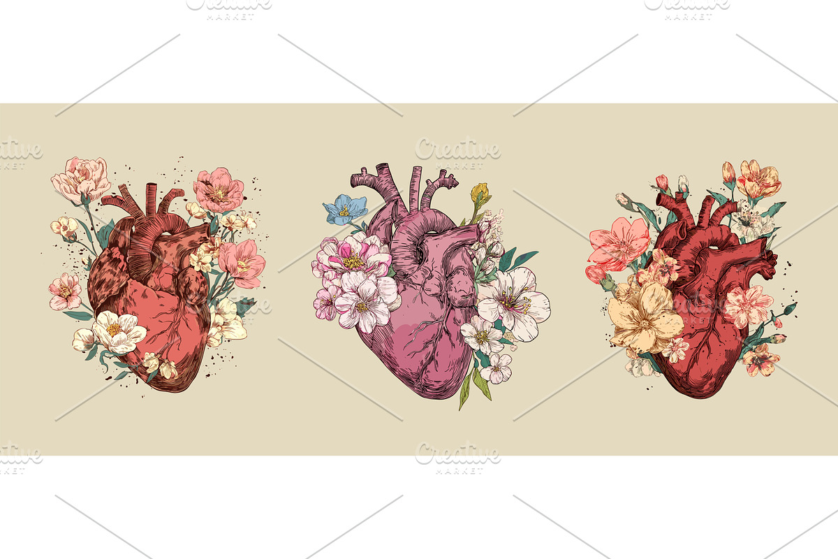 Sketch hearts with flowers. Medical, an Illustration by Valerie Bodnar