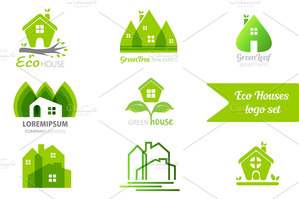 8 eco houses logo templates