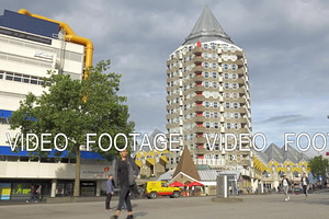 Rotterdam Street With Cube Houses And Central Library