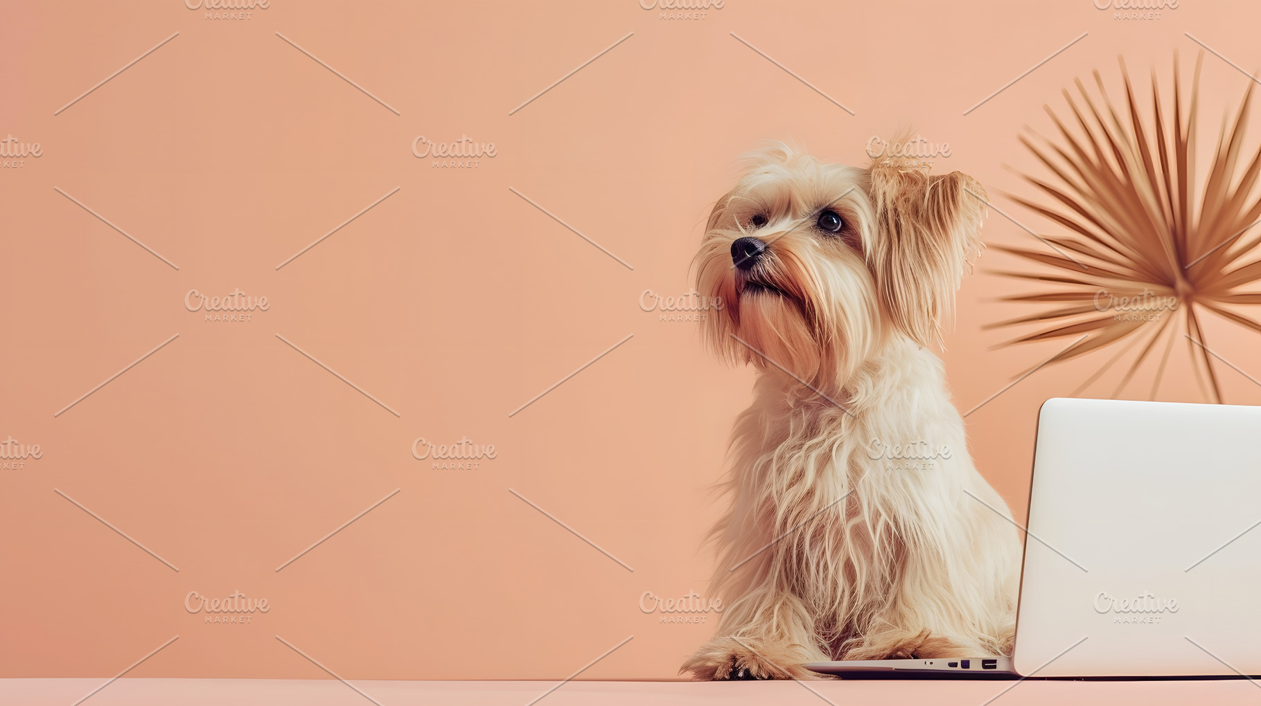 small dog with laptop, an Animal Photo by OlgaPilnik