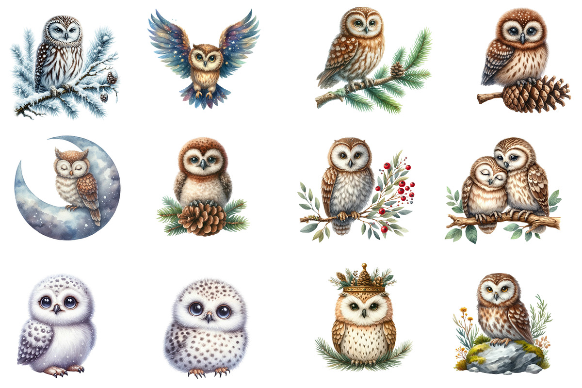 Watercolor Owl Clipart, an Illustration by Designworld (Photo 3 of 5)