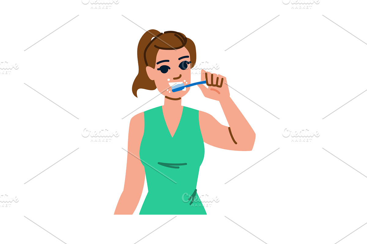 Young woman brushing teeth with, a Person Illustration by pikepicture