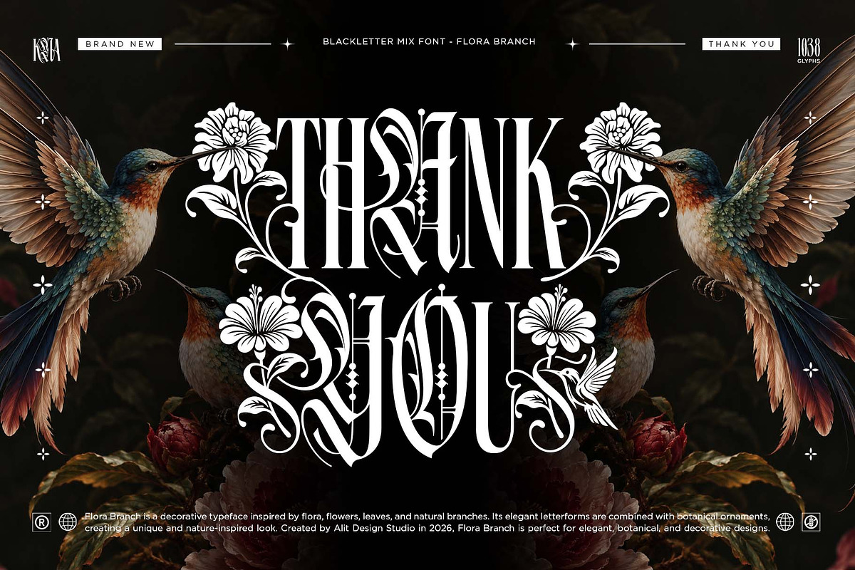 Flora Branch Typeface, a Blackletter Font by alit design (Photo 20 of 20)