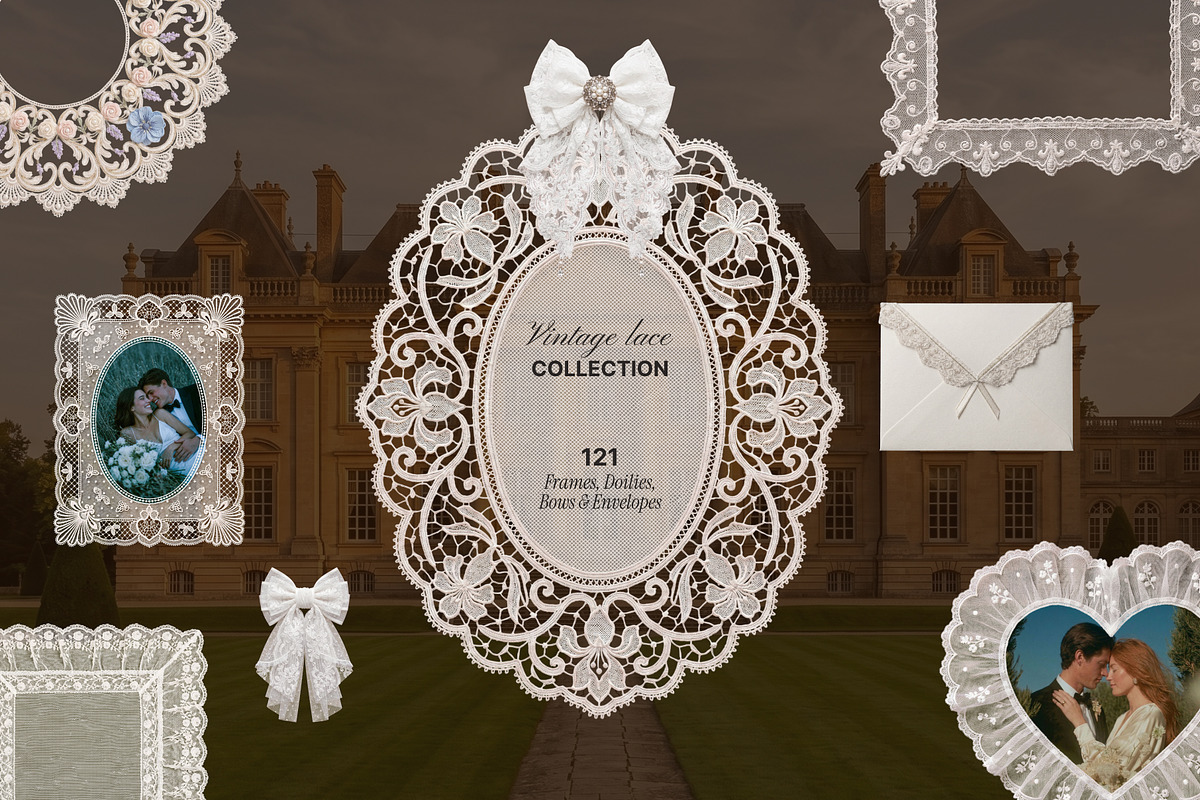 Vintage Lace Frames, Doilies & Bows, an Object Graphic by OliaMuseDesign (Photo 1 of 10)