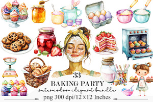 Watercolor Baking Party Clipart, an Illustration by Designking