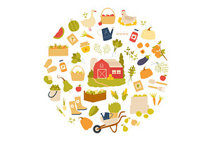 Organic farm and agriculture, rural, an Animal Illustration by Flashvector