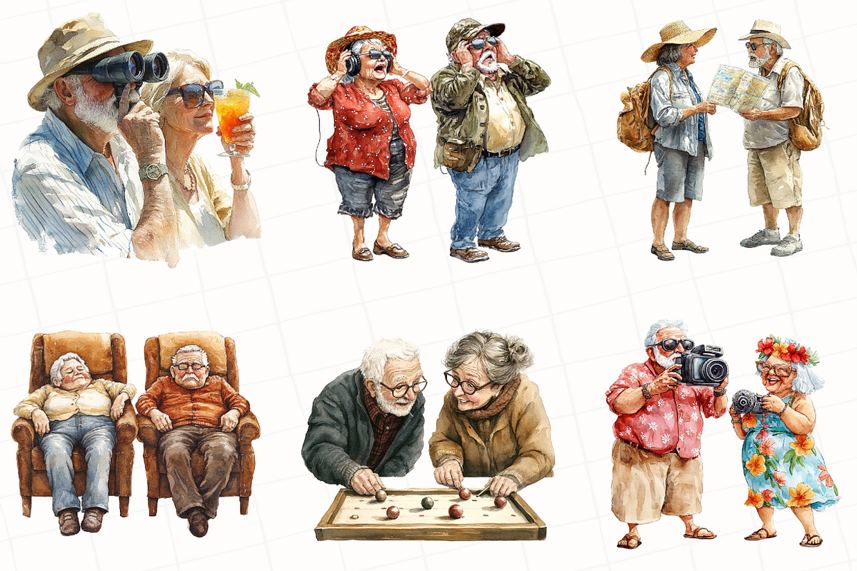 Funny Summer Old Couple Clipart, an Illustration by OK Design (Photo 3 of 5)