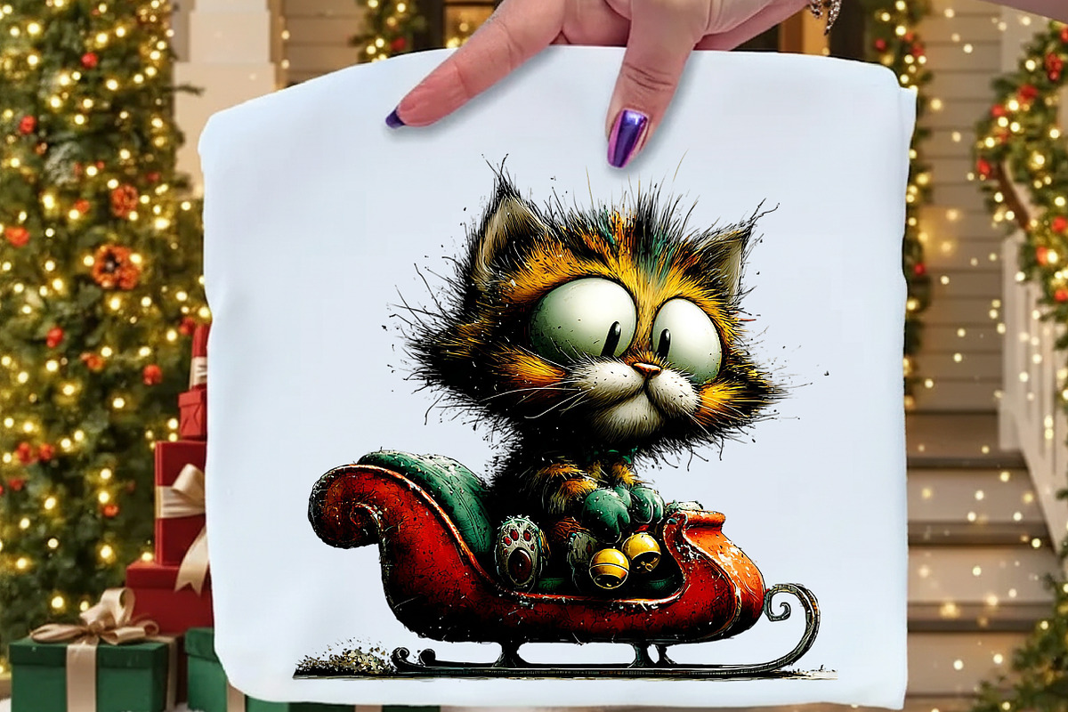 Whimsical Christmas Cat Clipart, an Illustration by Craft Nest (Photo 8 of 8)