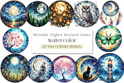 Moonlit Nights Stained Glass Clipart, an Illustration by DreamArtGraphic (Thumbnail 1 of 4)