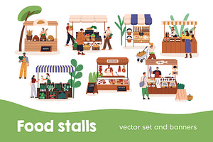 Farmers market stalls set + banners, a Food Illustration by Good Studio