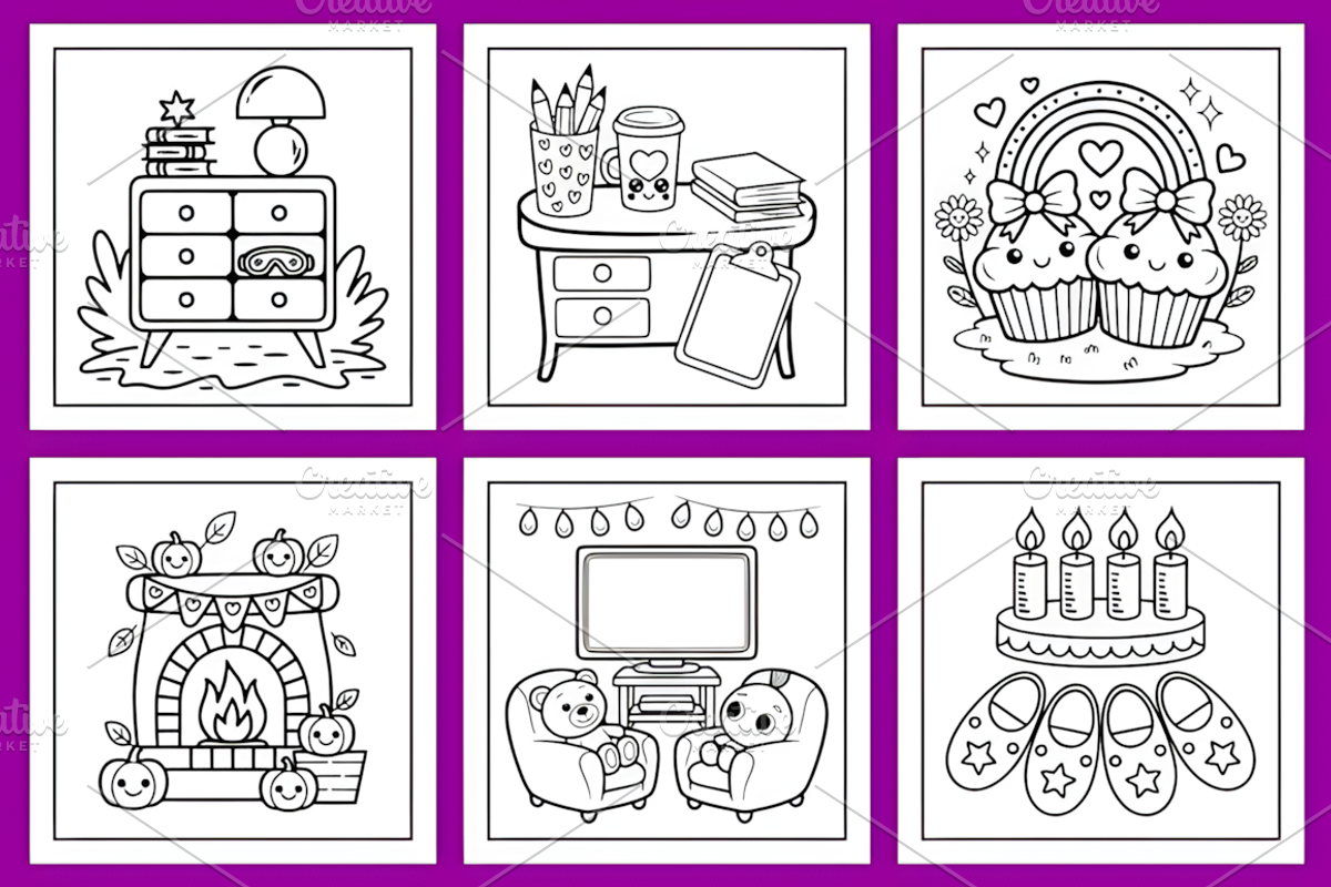 Bold Easy Cozy Kawaii Room Coloring, an Animal Illustration by Ink Gallery (Photo 2 of 4)