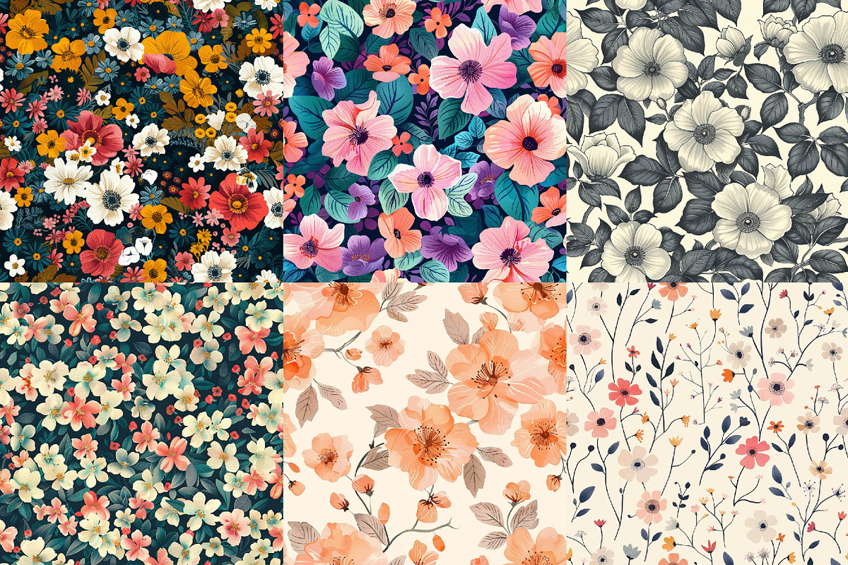Meadow Floral Digital Paper, a Texture Illustration by DreamPrint404 (Photo 4 of 7)