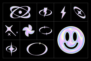 Y2K PNG Elements - 7 Color Versions