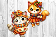 Cute Autumn Little Cat Clipart Set, a Seasonal Illustration by V Design Creator (Thumbnail 5 of 9)