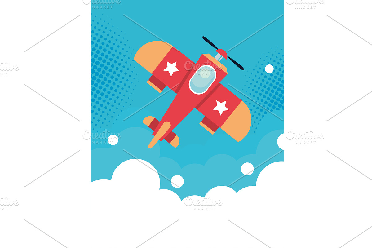 red plane airview in sky, a Transportation Illustration by studiogstock