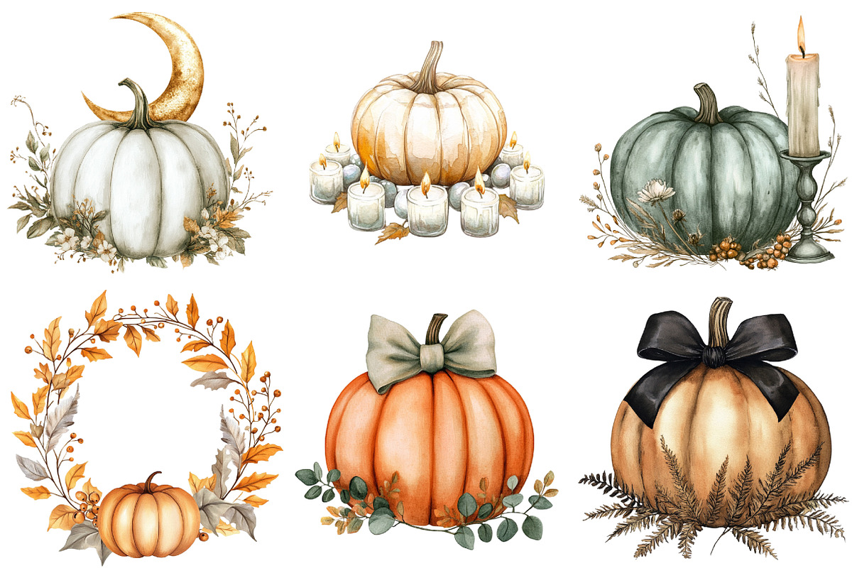 Halloween Pumpkins Clipart, an Illustration by Watercolor design (Photo 3 of 4)