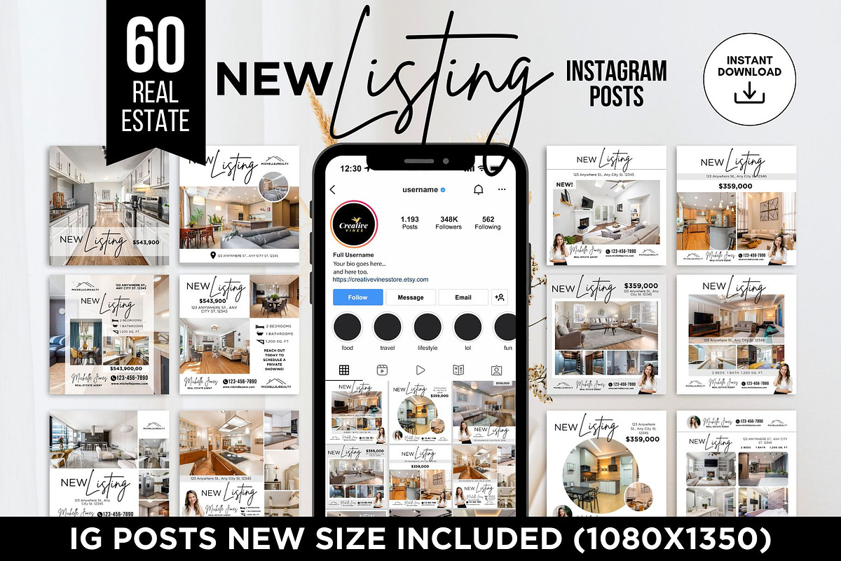 New Listing Instagram Posts Canva, a Social Media Template by CreativeVinesStore (Photo 2 of 12)