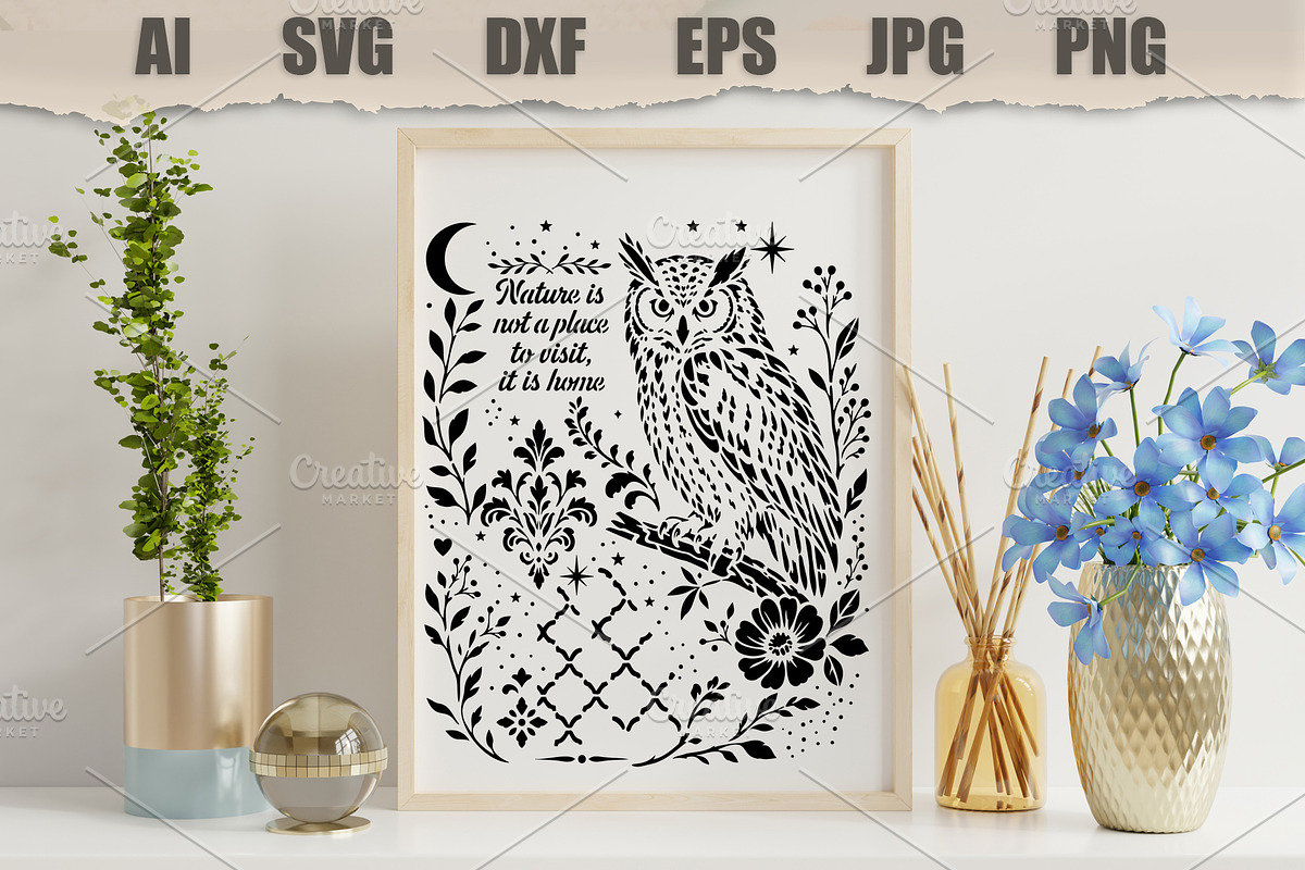 Stencil Owl Nature Botanical, an Object Graphic by MARYCRAFTIRIA (Photo 3 of 3)