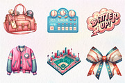 Watercolor Retro Girly Baseball Clip, an Illustration by CreationArt (Thumbnail 7 of 9)