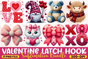 Valentine Faux Latch Hook PNG Bundle, an Illustration by RobertsArt