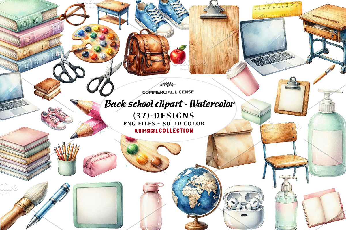 Back school clipart - Watercolor, a Seasonal Illustration by CreationArt (Photo 1 of 7)