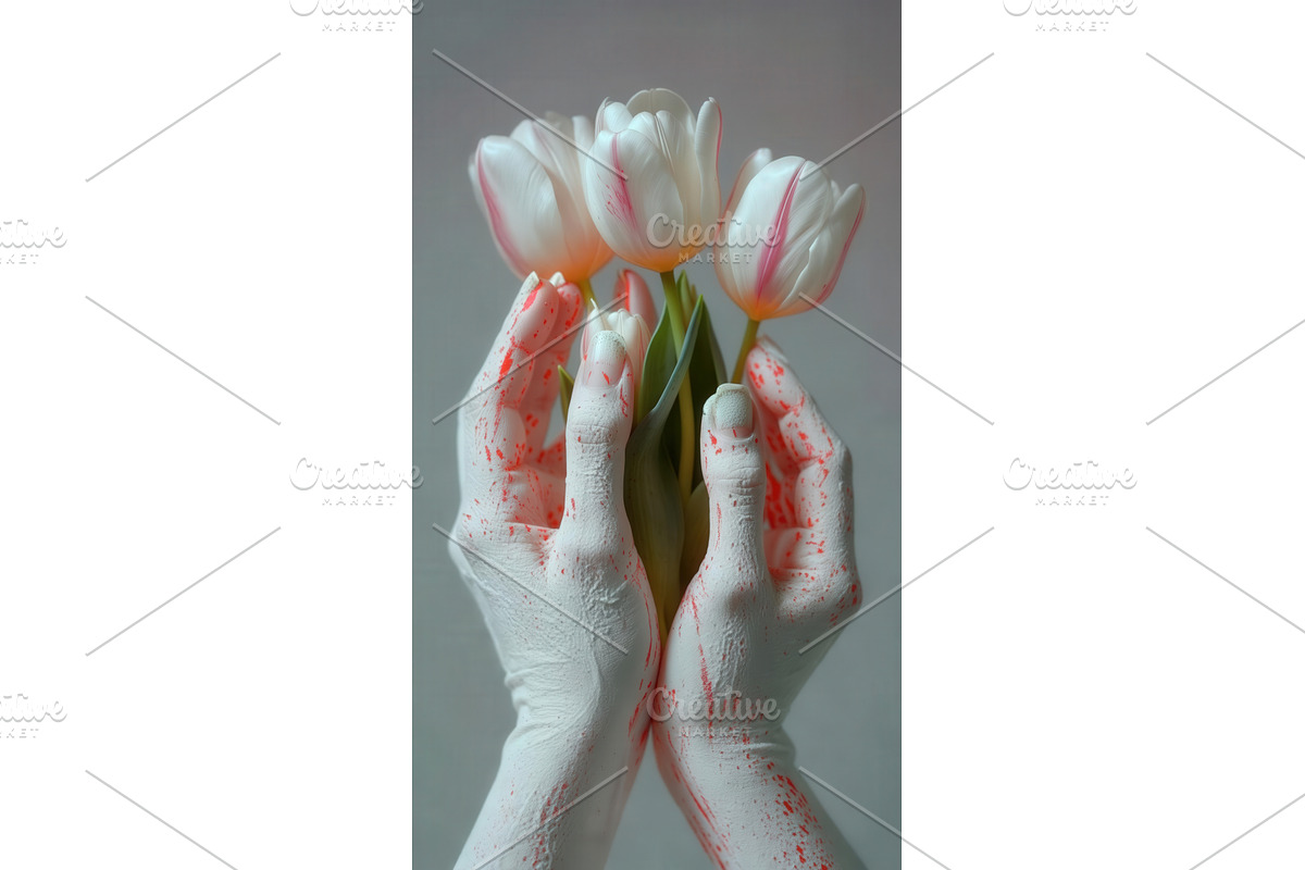 Close-up of white hands with red, an Illustration by tilialucida