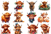 Watercolor Autumn Haighland Cow, a Seasonal Illustration by Designworld (Thumbnail 3 of 6)