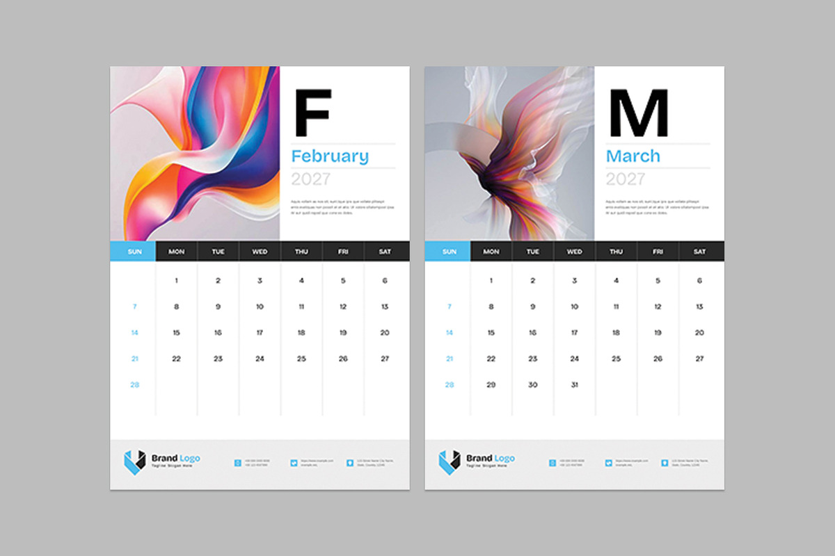 Wall Calendar Template 2027, a Stationery Template by Cleffon_Graphic_Studio (Photo 3 of 8)