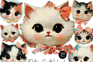 Watercolor Retro Cat Heads Clipart, an Animal Illustration by Design Scotch