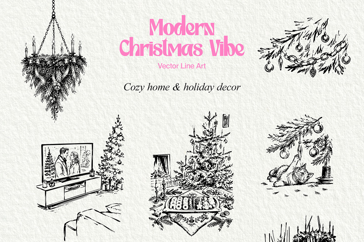 Christmas Vibe: Vector Line Art, a Seasonal Illustration by divanovskaya_nv (Photo 9 of 15)