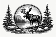 Moose with mountain in the forest, an Illustration by Amazin_art (Thumbnail 8 of 13)