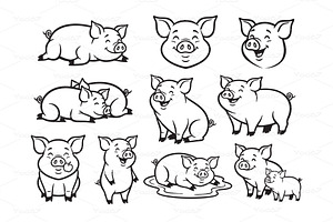 Vector of pig characters in various, an Animal Illustration by yod67