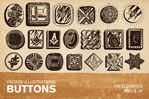130 Vintage Illustrations - Buttons