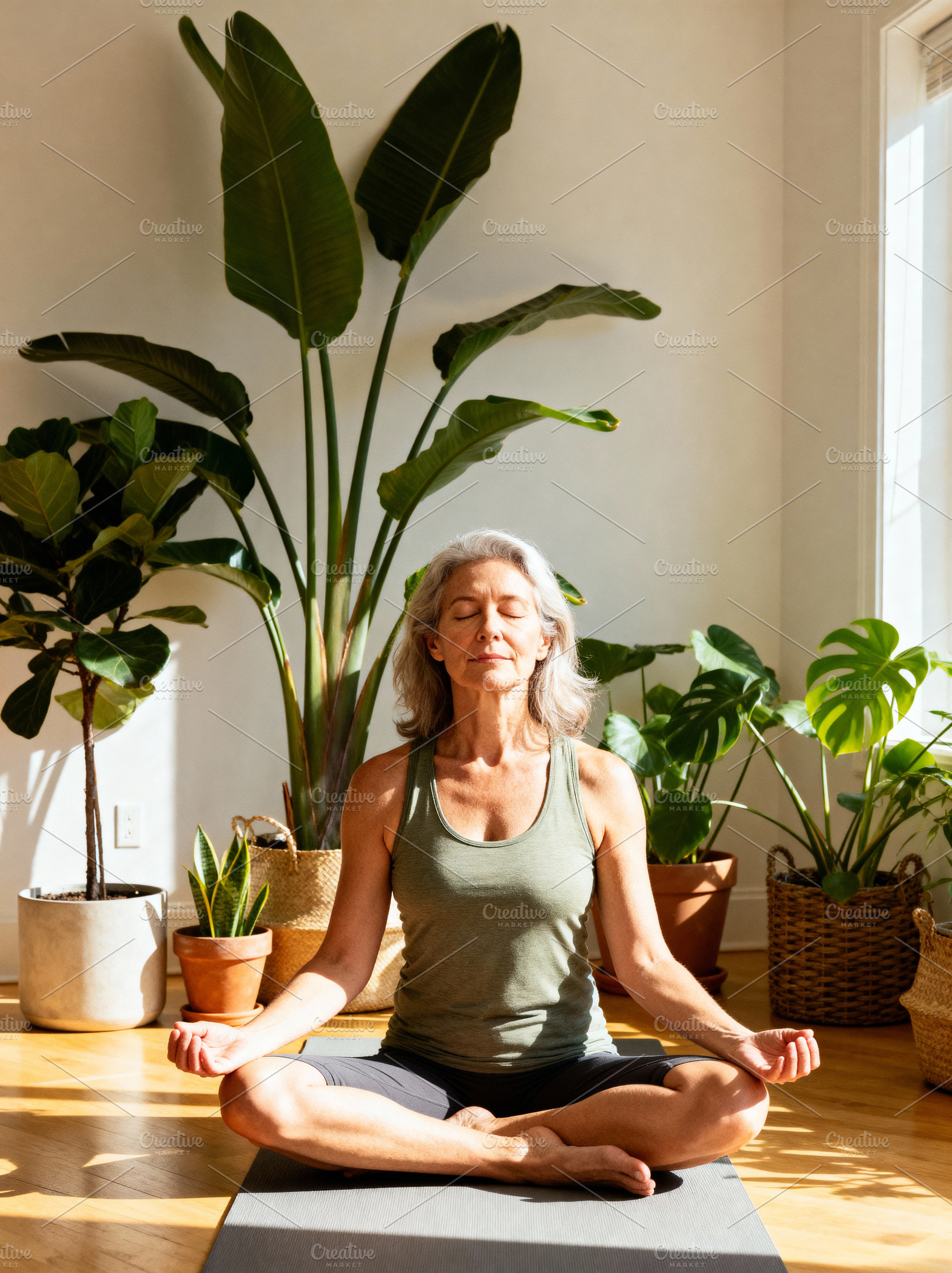 Serene Senior Woman Meditating, a Sports & Recreation Photo by Virgo Studio