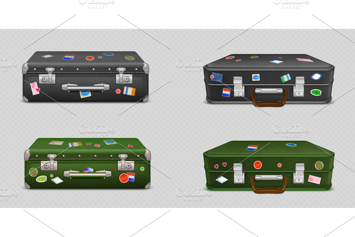 Vintage leather suitcases set with, an Object Illustration by art PVP - market