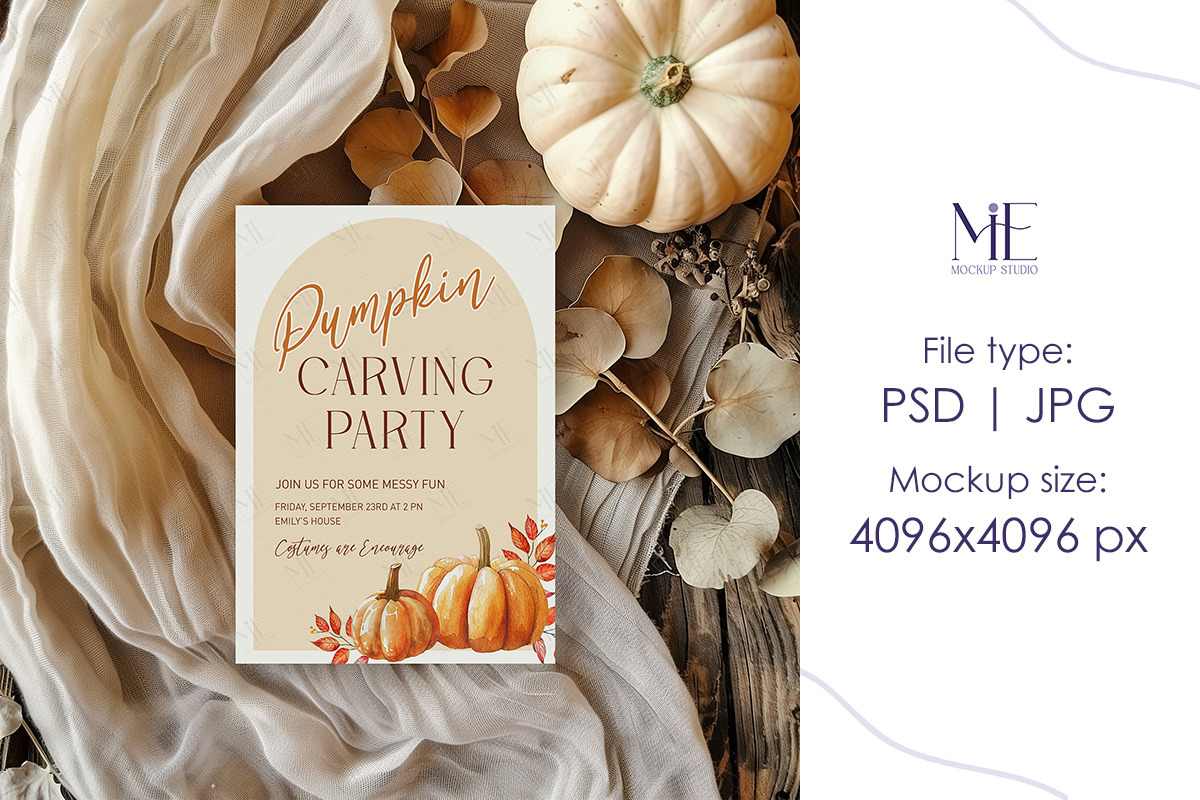 Fall Invitation Greeting Card Mockup, an Advertising Mockup by Mie Mockup Studio (Photo 2 of 6)