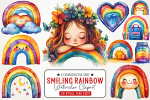 Cute Smiling Rainbow Watercolor Clip, an Illustration by RobertsArt