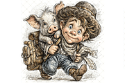 Boy and Piglet Clipart JPG, a Person Illustration by Memories By Lea (Thumbnail 17 of 18)
