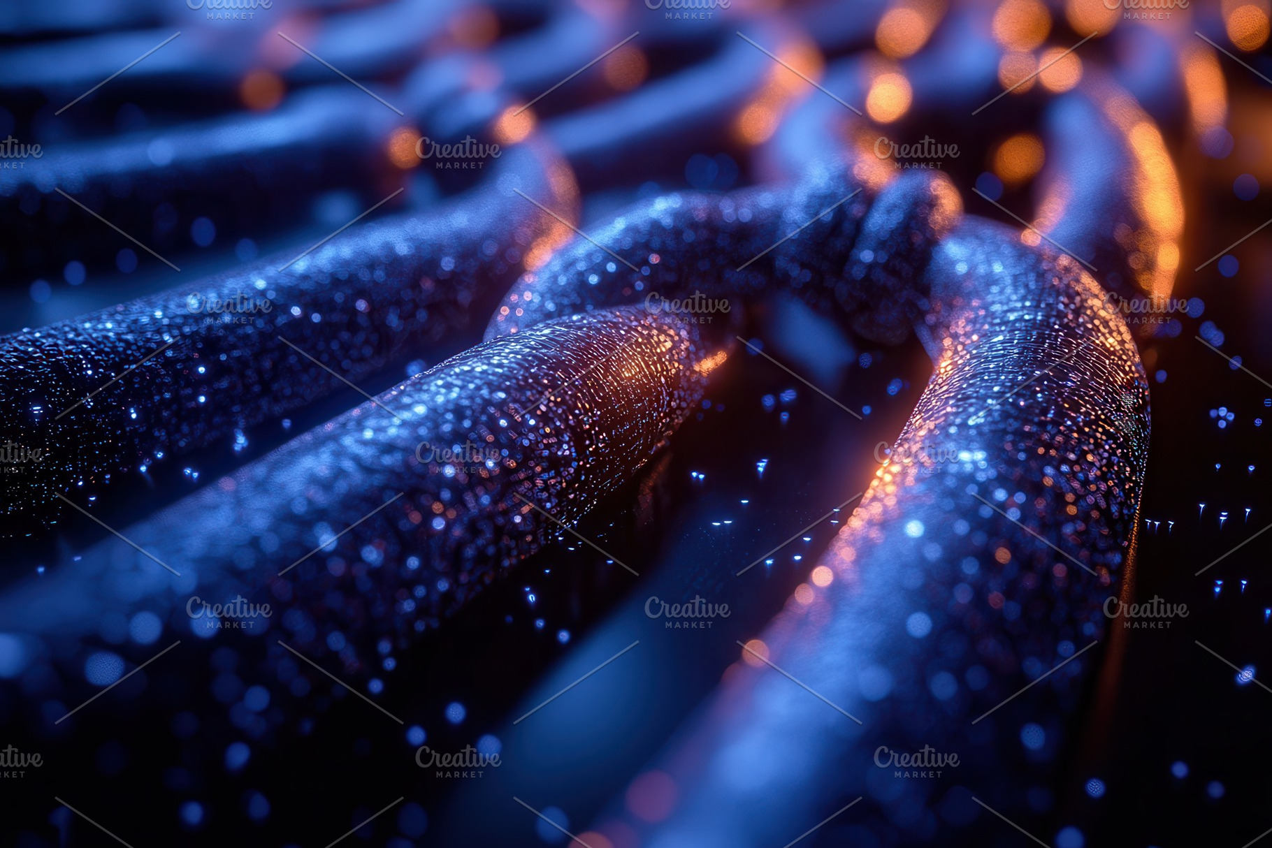Chains illuminated by blue and orang, a Photo by Tanuart
