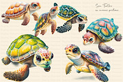 Colorful Watercolor Sea Turtles, an Illustration by Dazzling Art Boutique (Thumbnail 2 of 9)