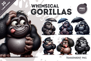 Whimsical cartoon gorillas. T-Shirt, an Animal Illustration by KENO Mascots