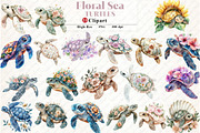 Watercolor Floral Sea Turtles, an Illustration by Watercolor design (Thumbnail 1 of 11)
