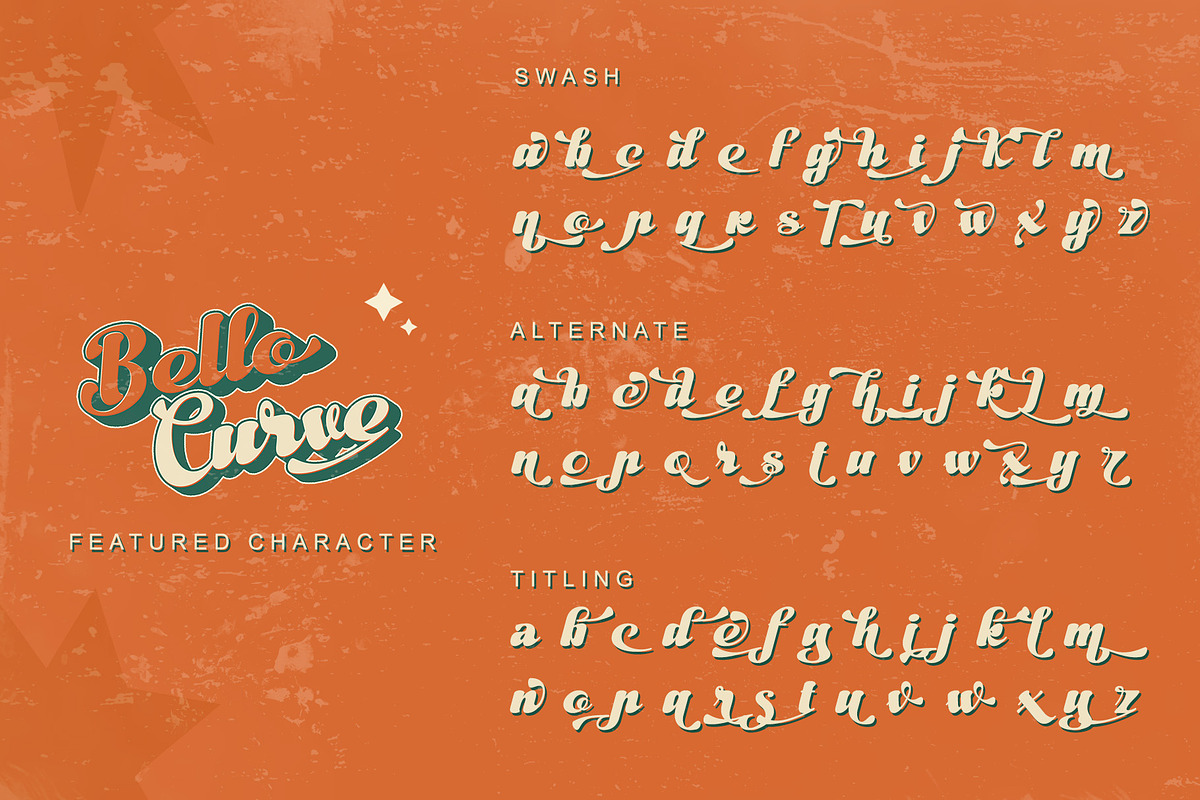 Bello Curve - Retro Script Font, a Script Font by Letterara (Photo 11 of 14)