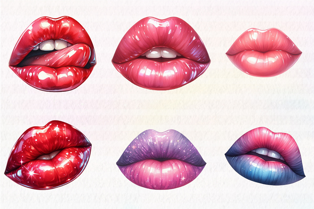 Watercolor Cute Lips Clipart, an Illustration by CreationArt (Photo 3 of 5)